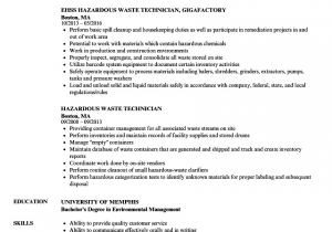 Sample Resume for Waste Management Job Chemical Waste Management Technician Cv January 2021