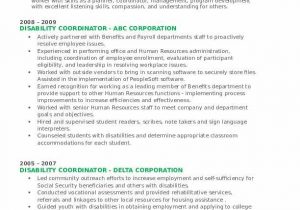 Sample Resume for Working with Developmental Disabilities Disability Coordinator Resume Samples