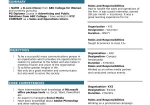 Sample Resume format for Freshers Bcom Resume Templates for B Freshers Download Free