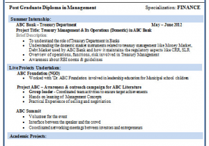 Sample Resume format for Mba Finance Freshers Over Cv and Resume Samples with Free Download