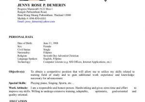 Sample Resume format for Nurses In the Philippines Curriculum Vitae Nurse Philippines