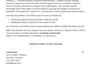 Sample Resume Fresher Lecturer Engineering College Fresher Lecturer Resume Sample Pdf Lecturer RÃ©sumÃ©
