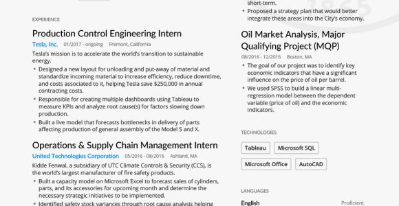 Sample Resume From Tesla software Developer How I Got An Internship at Tesla