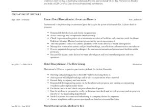 Sample Resume Hotel Front Office assistant Hotel Receptionist Resume & Writing Guide  12 Templates 2022