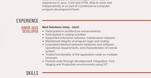 Sample Resume Java Developer 2 Years Experience Junior Java Developer Cv Template October 2021