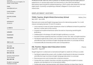 Sample Resume Objective for Esl Teacher Esl Teacher Cv Example October 2021