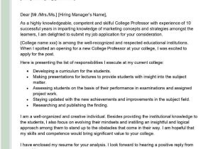 Sample Resume Objectives for College Professors College Professor Cover Letter Examples – Qwikresume
