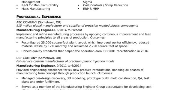 Sample Resume Objectives for Entry Level Manufacturing Manufacturing Engineer Resume Sample Monster.com