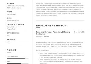 Sample Resume Objectives for Food Service 22 Food & Beverage attendant Resume Samples Free