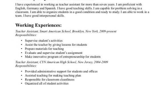 Sample Resume Objectives for Teachers Aide Teacher assistant Resume Objective Free Resume Templates …