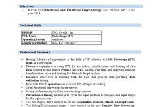 Sample Resume Of Datastage Developer with 2 Years Experience Electrical and Electrical Engineering) Pdf Data Warehouse Data