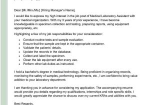 Sample Resume Of Medical Laboratory assistant Medical Laboratory assistant Cover Letter Examples – Qwikresume