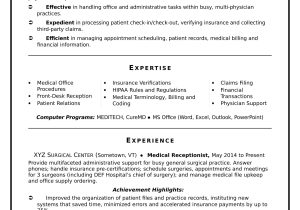 Sample Resume Receptionist No Experience Objective Medical Receptionist Resume Sample Monster.com