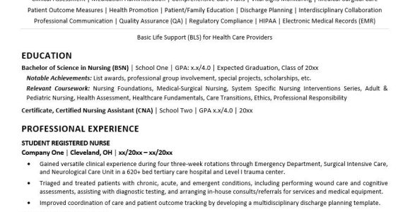 Sample Resume Registered Nurse for Masters New Grad Nursing Resume Sample Monster.com