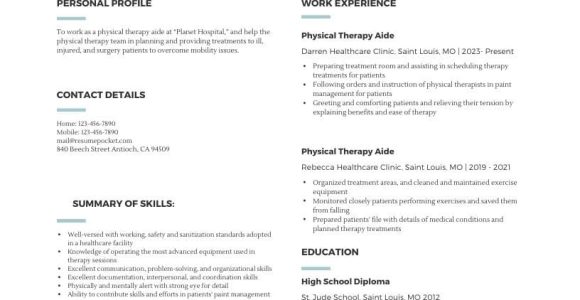 Sample Resume School Based Physical therapist assistant Professional Physical therapy Aide Resume Sample – Resumepocket