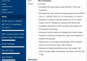Sample Resume with asp Net Core Experience Net Developer Resumeâsample and 25lancarrezekiq Writing Tips