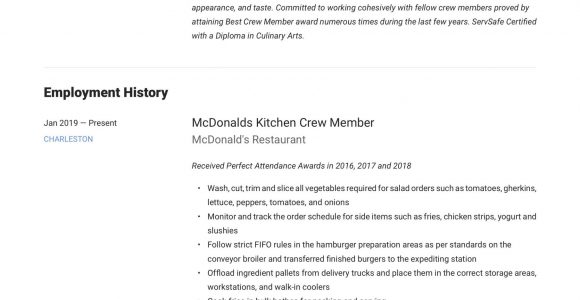 Sample Resume with Fast Food Experience Fast Food Crew Member Resume Example October 2021