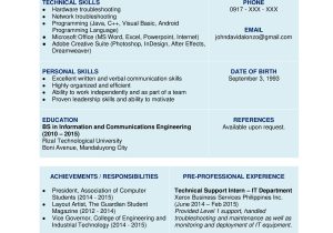 Sample Resume with No Work Experience College Student Philippines Sample Resume formats for Fresh Graduates