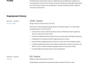 Sample Resume with Objectives for Teachers 19 Esl Teacher Resume Examples & Writing Guide 2022