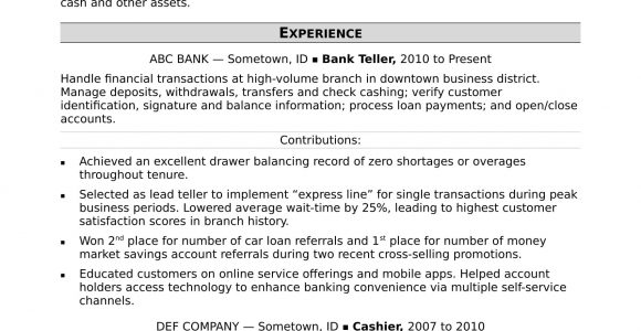 Sample Resumes for Bank Teller Positions Bank Teller Resume Sample