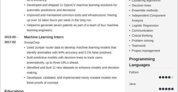 Sample Resumes for Machine Learnign Jobs Machine Learning Resume Examples [also for An Engineer]