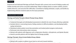 Sample Resumes for Marriage and Family therapist Marriage and Family therapist Resume Example & Writing Guide
