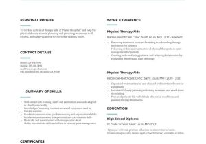 Sample Resumes for Physical therapist assistant Professional Physical therapy Aide Resume Sample – Resumepocket