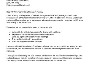 Sample Statement It Resume Escalated issues Incident Manager Cover Letter Examples – Qwikresume