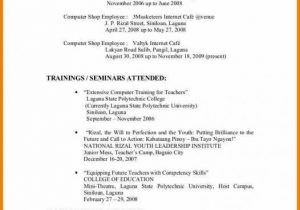 Sample Training and Seminars attended In Resume College Application Resume Template