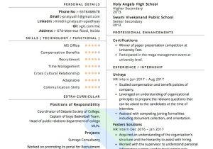 Samples Of Hr Internship Resume In India Sample Resume Of Hr Intern with Template & Writing Guide Resumod.co