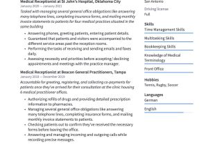 Samples Of Medical Office Manager Resume Medical Receptionist Resume & Guide  20 Examples