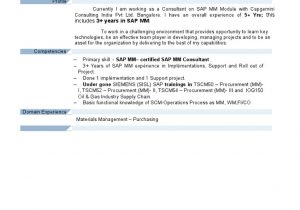 Sap Basis Sample Resume for 3 Years Experience Sap Mm Module Resume with 3 Years Experience