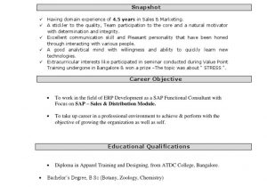 Sap Hcm Resume Samples for Freshers Sap Fresher Resume Sales