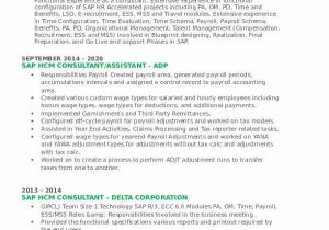 Sap Hcm Resume Samples for Freshers Sap Hcm Consultant Resume Samples