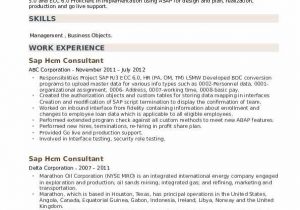 Sap Hcm Resume Samples for Freshers Sap Hcm Consultant Resume Samples