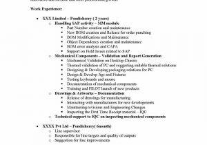 Sap Mm Sample Resume 3 Years Experience Sap Mm Materials Management Sample Resume 3 06 Years