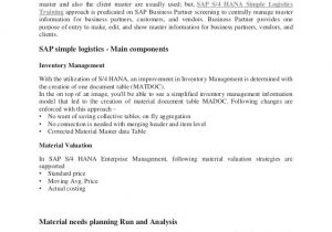 Sap S4 Hana Simple Logistics Sample Resume Sap S4 Hana Simple Logistics Pdf