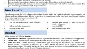 Sap Sd Sample Resume for Fresher Sap Sd Freshers Resume with Domain Experience Sales