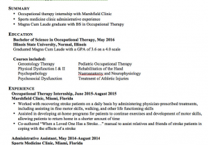 School Based Occupational therapy Resume Sample Occupational therapy Resume Templates