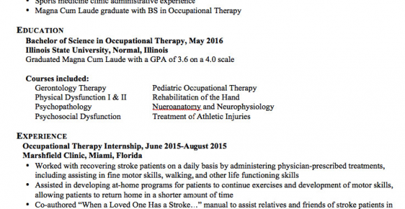School Based Occupational therapy Resume Sample Occupational therapy Resume Templates