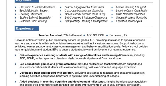 School District Resume Sample Special Education assistant Teacher assistant Resume Sample Monster.com