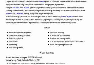 School Food Service Manager Resume Sample School Nutrition Manager Resume Example School Board