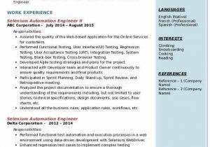 Selenium Sample Resume for 2 Years Experience Selenium Automation Engineer Resume Samples
