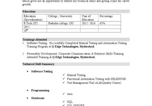 Selenium Testing Resume Sample for Freshers Fresher Resume Pdf Selenium (software) software Testing