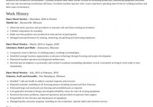 Sheet Metal Production Engineer Resume Sample Sheet Metal Worker Resumes