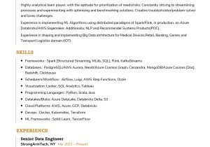 Spark Sample Resume for Full Time Jobs Senior Data Engineer Cv Sample 2022 Writing Tips – Resumekraft