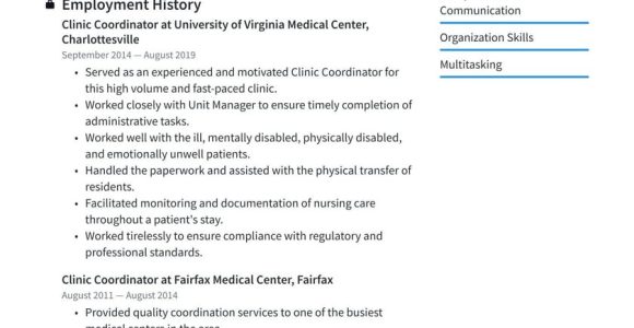 Specialty Care Pharmacy Care Coordinator Resume Sample Clinic Coordinator Resume Example & Writing Guide Â· Resume.io