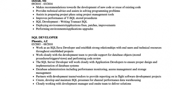 Sql Developer Sample Resume for Experienced Sql Developer Resume