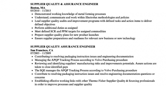 Supplier Quality assurance Engineer Resume Sample Supplier Quality assurance Engineer Resume Samples