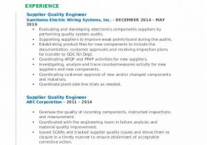 Supplier Quality assurance Engineer Resume Sample Supplier Quality Engineer Resume Samples